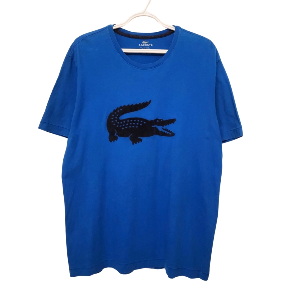 90's Rare Vintage Lacoste Shirt Single Stitch Blue Black Large